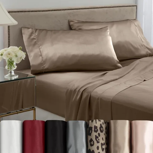 Miniatura 2 de Martex Juego de sábanas de 4 piezas tamaño King de lujo de calidad hotelera Elegance - Satén champagne, sedoso y suave, excelente para el cabello