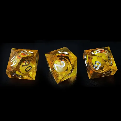 Miniatura 4 de BESCON - Juego de dados poliédricos con núcleo líquido con bordes afilados, dados poliédricos con borde de afeitar con globo ocular rodante