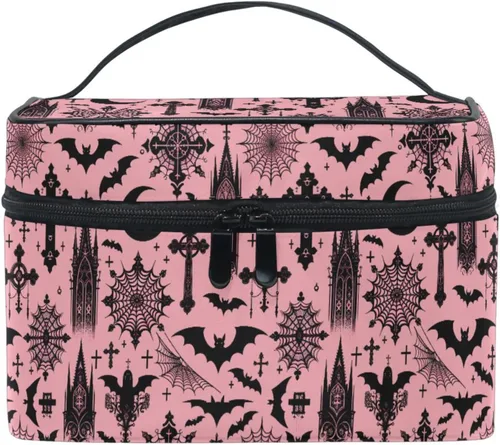 Miniatura 15 de Bolsa de maquillaje, bolsa organizadora de maquillaje de viaje con estampado de leopardo rosa, neceser para niñas, mujeres y mujeres, Geométrico 115