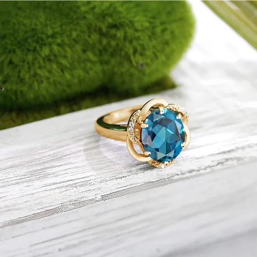 Miniatura 4 de Gem Stone King Anillo de plata chapado en oro amarillo de 18 quilates con topacio azul de Londres de 6,07 quilates
