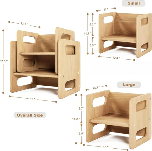 Miniatura 4 de Montessori - Juego de mesa y silla de destete, madera dura, escritorio para lectura de niños pequeños, hora de aperitivos, sala de juegos, cubo