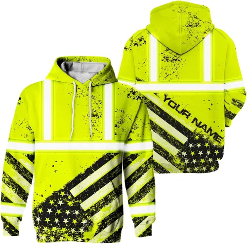 Miniatura 17 de Sudadera con capucha de alta visibilidad con la bandera de Estados Unidos para hombre, sudadera con capucha reflectante de seguridad