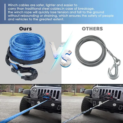 Miniatura 4 de Cuerda de cabrestante sintética de 5/16 pulgadas x 50 pies, cuerda de cable sintética de 13000 libras con funda protectora + gancho de cabrestante