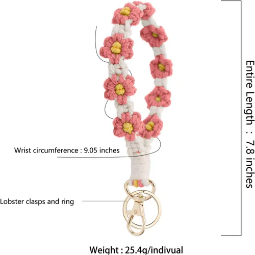 Miniatura 2 de WALXINK Handmade Wristlet Keychain for Women with Key Ring Macrame Lanyards for Keys Sturdy Keychain for Car Keys