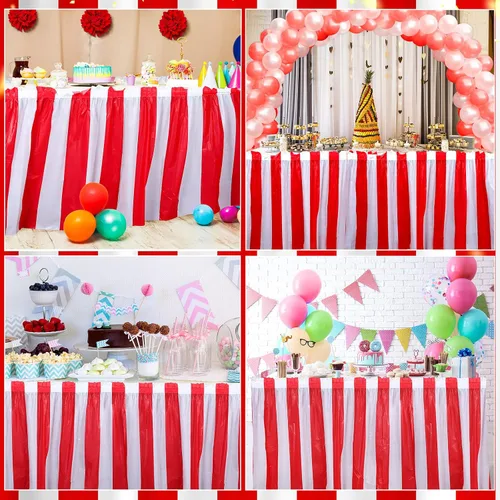 Miniatura 5 de 18 faldas de mesa a rayas rojas y blancas, desechables, decoraciones de mesa de carnaval, decoraciones de fiesta de circo para carnaval, circo