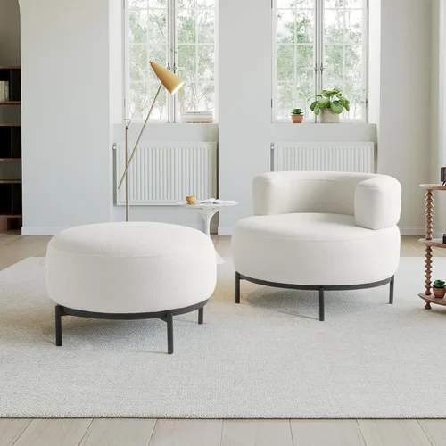 Miniatura 3 de Acanva Silla decorativa moderna con patas de metal de tela similar a la lana, sofá individual de lectura para sala de estar, dormitorio, sala