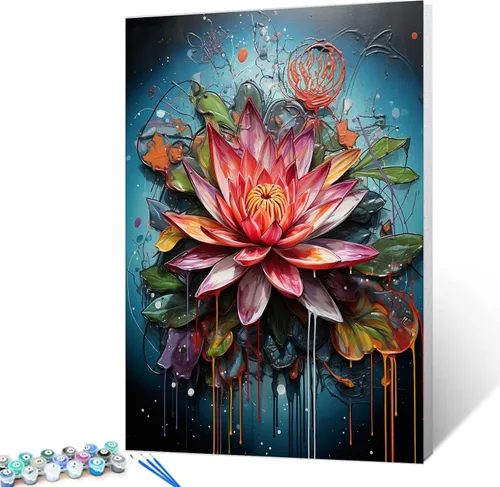Pintura al óleo de flor de loto por números, lirio de agua, kit de pintura acrílica para niños, adultos, principiantes, garabatos, graffiti,
