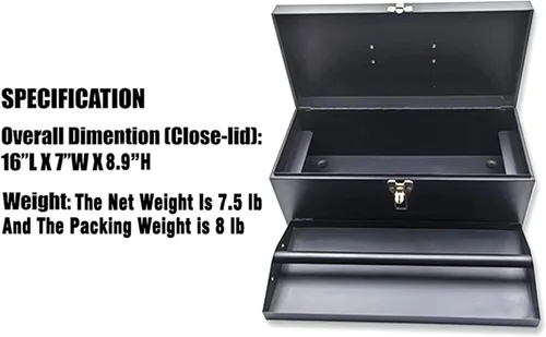 Miniatura 5 de Caja de herramientas de metal portátil de 16", caja de herramientas grande de calibre 18, caja de aparejos de pesca, organizador de cajón de caja