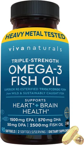 Miniatura 14 de Viva Naturals Aceite de Pescado Omega-3, Triple Fuerza, 2500 mg, 30 Cápsulas Blandas – Ácidos Grasos Omega 3 Re-Esterificados Incluyendo EPA, DHA