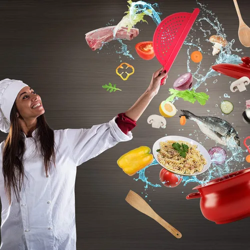 Miniatura 6 de Escurridor de ollas con asa de mano, colador lateral de plástico para ollas, para fideos, frutas, verduras y más, se adapta a hasta 9 pulgadas