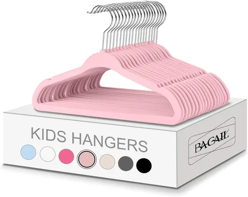 Miniatura 15 de BAGAIL - 50 perchas de terciopelo para niños, de 28 cm, perchas para ropa de niños, antideslizantes, para bebés y niños pequeños (negro)