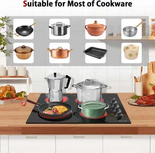 Miniatura 7 de Noxton Placa de cocina eléctrica de 110 V, 2 quemadores, estufa eléctrica enchufable de 12 pulgadas, uso integrado o sobre el mostrador, 9 niveles