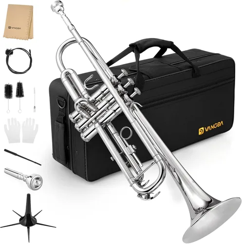 Miniatura 10 de Vangoa Bb Trompeta de latón estándar negro instrumento de trompeta para estudiantes, orquesta de banda escolar, adultos, niños, principiantes