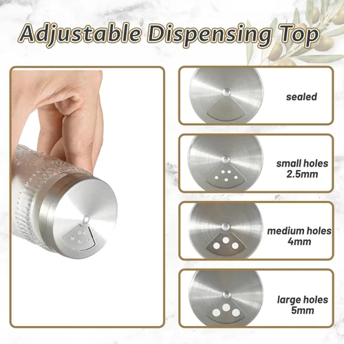 Miniatura 3 de Paquete de 2 saleros y pimenteros de vidrio con agujeros de vertido ajustables, dispensadores de especias recargables de 4.1 fl oz para Himalaya
