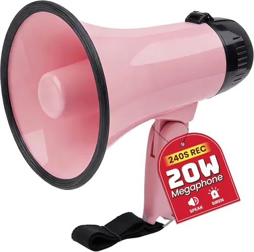 MyMealivos 20W Megaphone Bullhorn, Built in Siren & 240s Recording, 5.4"×8.6" Portable Megaphone with Volume Control Cover Up to 300 feet+ for Rosa