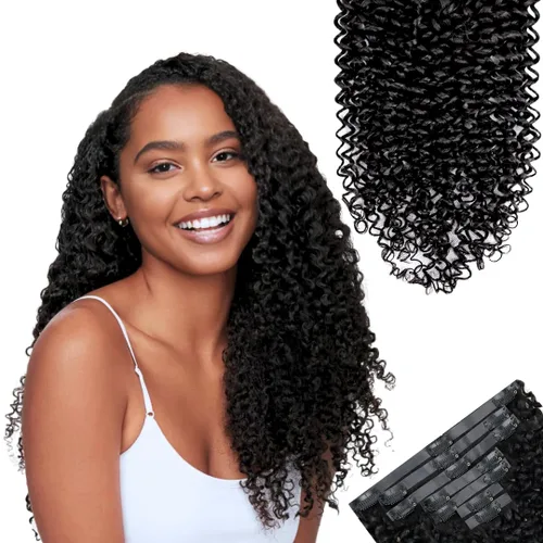 Miniatura 18 de SIYUSI Extensiones de Clip Kinky Straight, 100% Cabello Humano Remy Brasileño con Clips, Clips Invisibles Aptos para el Cuero Cabelludo, Marrón