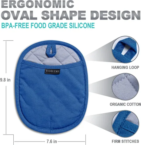 Miniatura 4 de Paquete de 2 soportes de silicona para ollas de cocina resistentes al calor hasta 500 °F, almohadillas calientes grandes antideslizantes con Azul