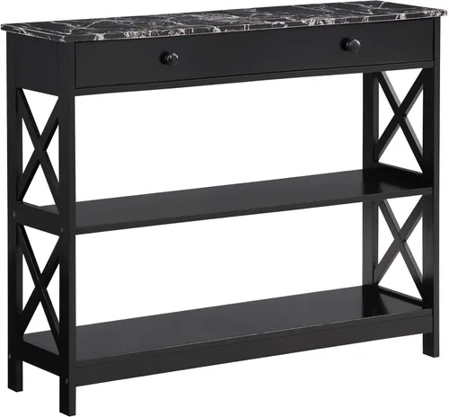 Miniatura 9 de Convenience Concepts Oxford - Mesa consola con 1 cajón con estantes, madera de granero/negro