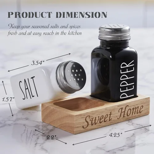 Miniatura 6 de Juego de saleros y pimenteros con soporte, salero de vidrio Dopeca con organizador de madera para encimera de cocina o mesa, decoración de cocina