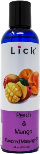 Lick Aceite de masaje con sabor a mango de durazno – Aceite de masaje comestible de mezcla tropical jugosa con vitamina E, ligero deslizamiento
