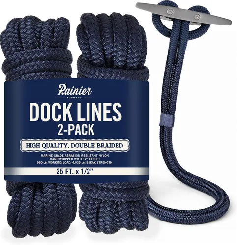 Miniatura 16 de RainierSupplyCo Líneas de Amarre - Paquete de 2 cuerdas de barco para atraque con bucle, cuerda marina de nailon doble trenzada de alta calidad