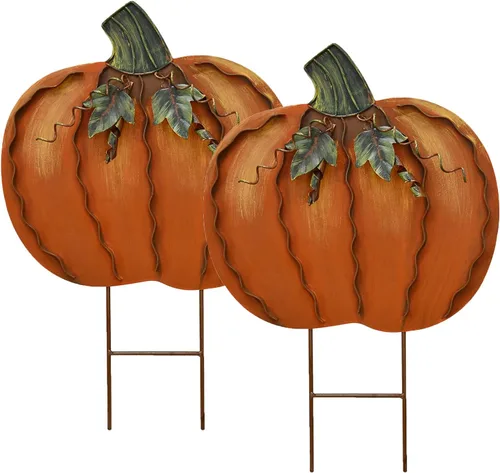 Miniatura 12 de Letreros de metal con estacas de calabaza, decoración de otoño, decoración decorativa de jardín, césped, calabazas, decoración de otoño al aire