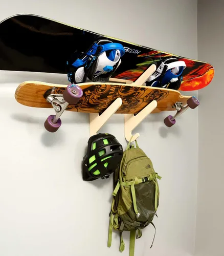 Miniatura 12 de Grassracks Soporte de pared para snowboard y monopatín de bambú y abedul, serie Moloka`i