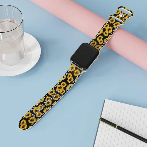 Miniatura 4 de Compatible con Apple Watch Banda de 41mm 40mm 38mm 49mm 45mm 44mm 42mm para Mujeres, Correas Deportivas de Silicona Suave con Impresiones de Girasol