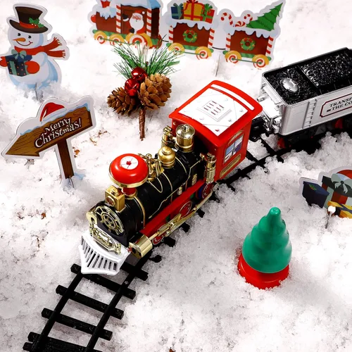 Miniatura 4 de Toyvian Juego de tren de Navidad Festivo Modelo de tren con pilas Mini luces y sonido, kits ferroviarios Motor de locomotora de vapor, luces