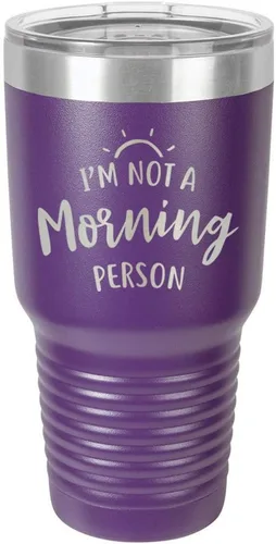 Miniatura 21 de Vaso negro de 30 onzas con popote y tapa superior deslizante con texto en inglés "I'M NOT A MORNING PERSON", color negro
