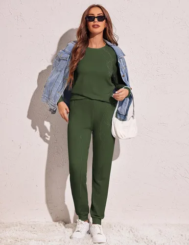 Miniatura 71 de Ekouaer Conjunto de pijama de manga larga para mujer, ropa de dormir suave con cuello redondo y bolsillos