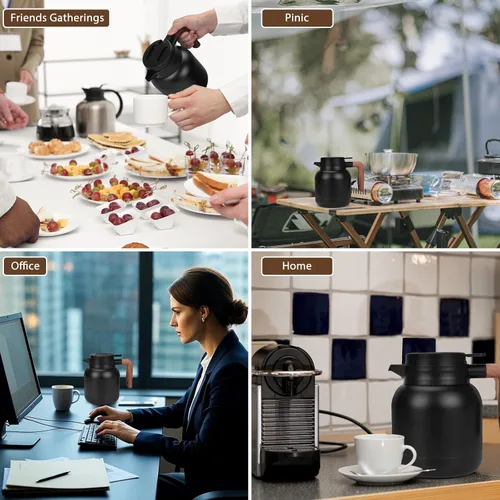 Miniatura 7 de Jarra térmica de café de 42 onzas, jarra térmica aislada, jarra de café aislada de acero inoxidable para mantener bebidas calientes/frías, Negro