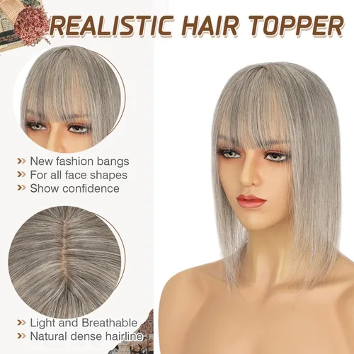 Miniatura 64 de Rich Choices Pelucas con topper de cabello para mujeres, cabello humano real 100% Remy, sin flequillo, para mujeres con adelgazamiento en la parte