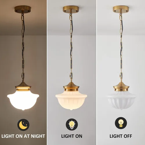 Miniatura 8 de youngrender Accesorios de Lámpara Colgante Estilo Escuela, Lámpara Colgante de Cristal Lechoso Dorado de Latón de 9", Iluminación Colgante de Techo