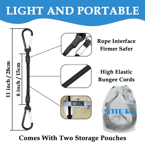 Miniatura 2 de SDTC Tech Mini cuerdas elásticas cortas de 8 pulgadas con ganchos de mosquetón, correas elásticas resistentes para tiendas de campaña, bicicleta