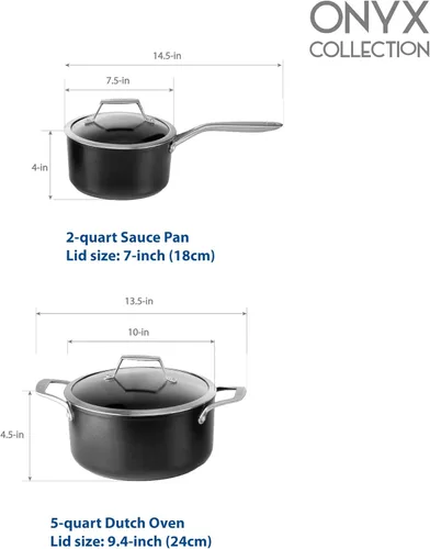 Miniatura 4 de TECHEF - Onyx Collection - Juego de sartenes antiadherentes de 6 piezas, sin PFOA, apto para lavavajillas, mango de acero inoxidable, listo
