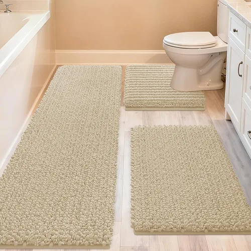 Miniatura 30 de ACCUMTEK - Juego de 2 alfombras de baño de lujo en color beige de 32"x20"+24"x17", alfombras de baño ultra suaves y gruesas absorbentes, alfombra