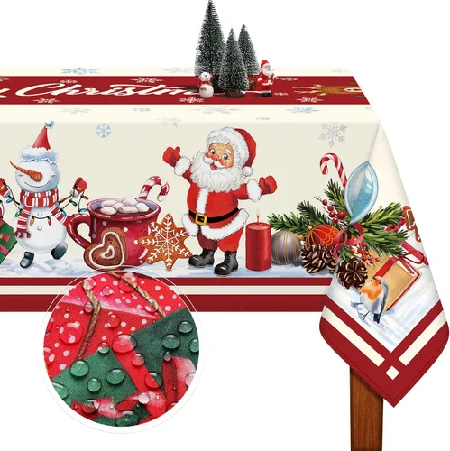 Tiamon Mantel de Navidad rectangular de tela de Navidad, mantel de invierno con muñeco de nieve, gnomo, vintage, para decoración de granja,