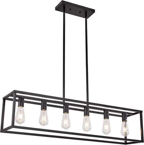 Miniatura 19 de Lámparas de Cocina para Comedor, Candelabros Rectangulares de Estilo Granja para Comedores, Lámpara Colgante Industrial de 5 Luces en Negro Mate