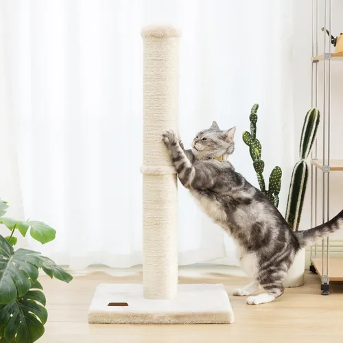 Miniatura 5 de Karolpar Poste rascador para gatos de 34 pulgadas con cuerda de sisal natural, 4.3 pulgadas de diámetro grande, árbol rascador para gatos de Beige