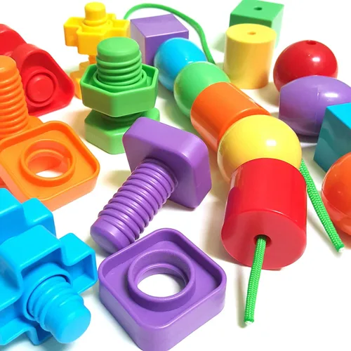 Juego de cuentas y pernos 2 en 1 para niños pequeños, juguete de cuentas de cordón primario y tuercas gigantes, juguetes de torsión de habilidades