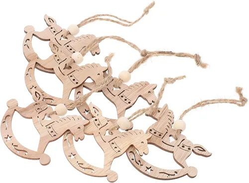 Adornos colgantes de Navidad, 6 piezas, adorno de caballo mecedor, rebanadas de madera, decoración de árbol de Navidad, caballo mecedor de madera,