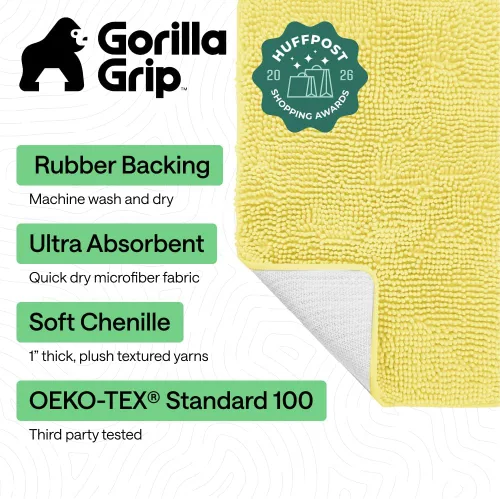 Miniatura 2 de Gorilla Grip - Tapete de baño de felpilla gruesa, suave y absorbente, secado rápido, de microfibra, con reverso de caucho, para piso de ducha