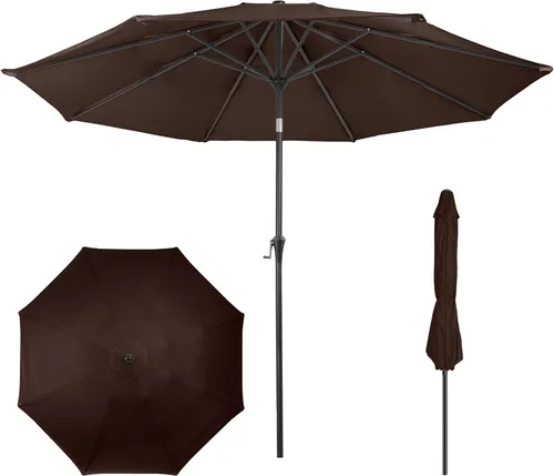 Pure Garden - Sombrilla redonda de 9 pies para patio, inclinación automática, manivela fácil, toldo ventilado para exteriores, para terraza, balcón,