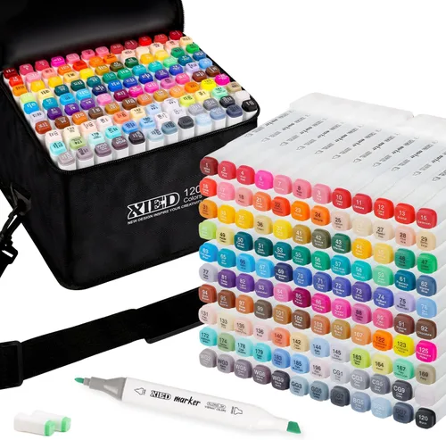 Marcadores de alcohol de alta calidad de 120 colores, juego de marcadores de alcohol con correa ajustable para el hombro para principiantes y
