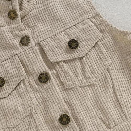Miniatura 6 de Omkzanbi Chaleco de pana para niños y niñas, con cuello alto, bolsillo con botones, sin mangas, para otoño e invierno