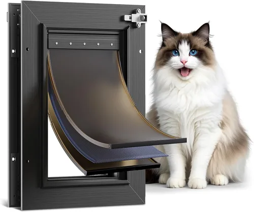 Miniatura 8 de Puerta de perro para puerta totalmente de aluminio con 3 solapas negras, puerta para perros grandes, puerta resistente para mascotas para perros