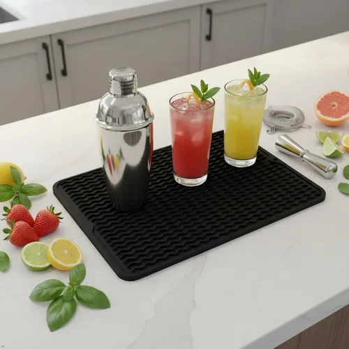 Miniatura 9 de Tapete de secado de silicona de 16 x 12 pulgadas, tapete antideslizante negro para fregadero para encimera de cocina, almohadilla de platos