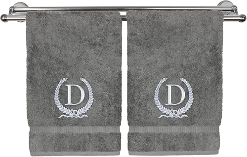 Miniatura 182 de Toalla de mano con monograma, regalo personalizado, 16 x 30 pulgadas, diseño de corona dorada bordada con letra blanca en toalla negra, extra