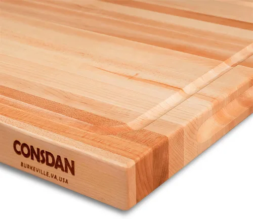 Miniatura 7 de CONSDAN Tabla de cortar de madera de arce duro para cocina, madera dura cultivada en Estados Unidos, 16 x 12 pulgadas, con mango interior invisible